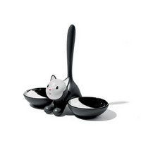 photo tigrito cat bowl in resin, black and 18/10 stainless steel 1